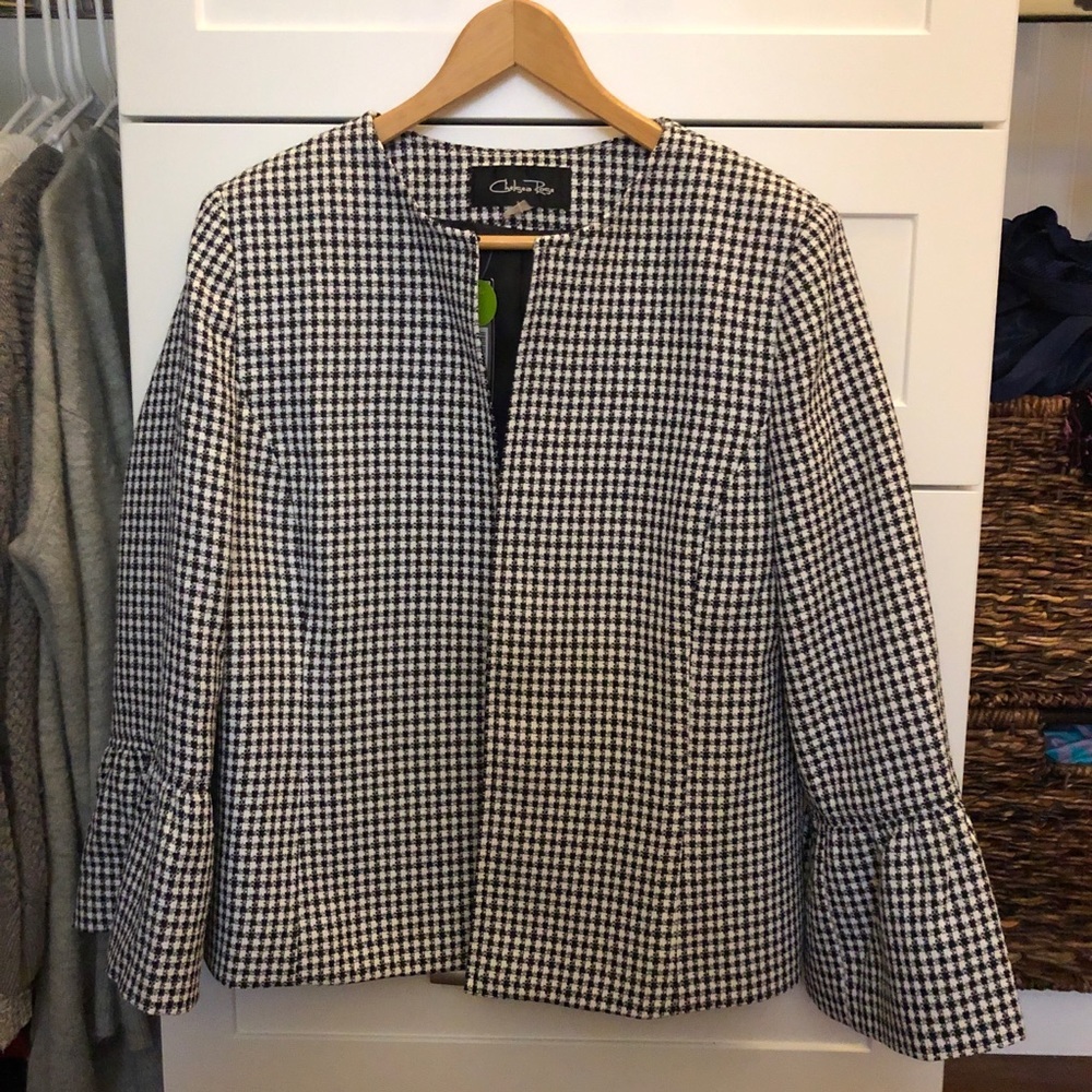 Bell Sleeve Houndstooth Blazer